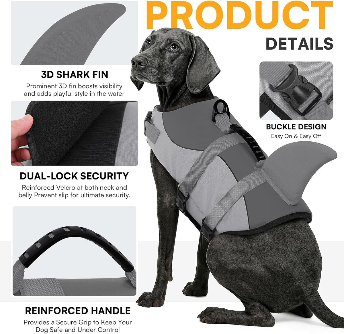 Dog Life Jacket, Cute Shark Dog Life Vest for Swimming & Boating
