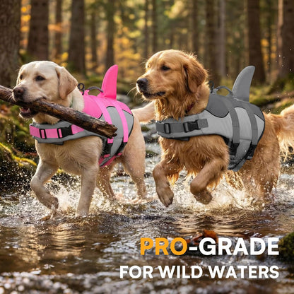 Dog Life Jacket, Cute Shark Dog Life Vest for Swimming & Boating
