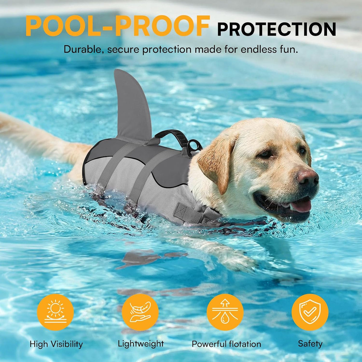 Dog Life Jacket, Cute Shark Dog Life Vest for Swimming & Boating