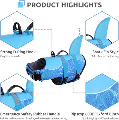 Dog Life Jacket, Cute Shark Dog Life Vest for Swimming & Boating