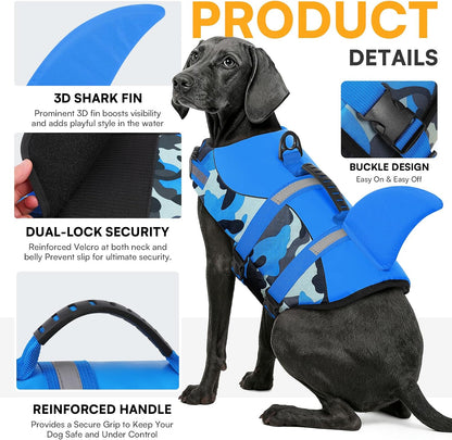 Dog Life Jacket, Cute Shark Dog Life Vest for Swimming & Boating