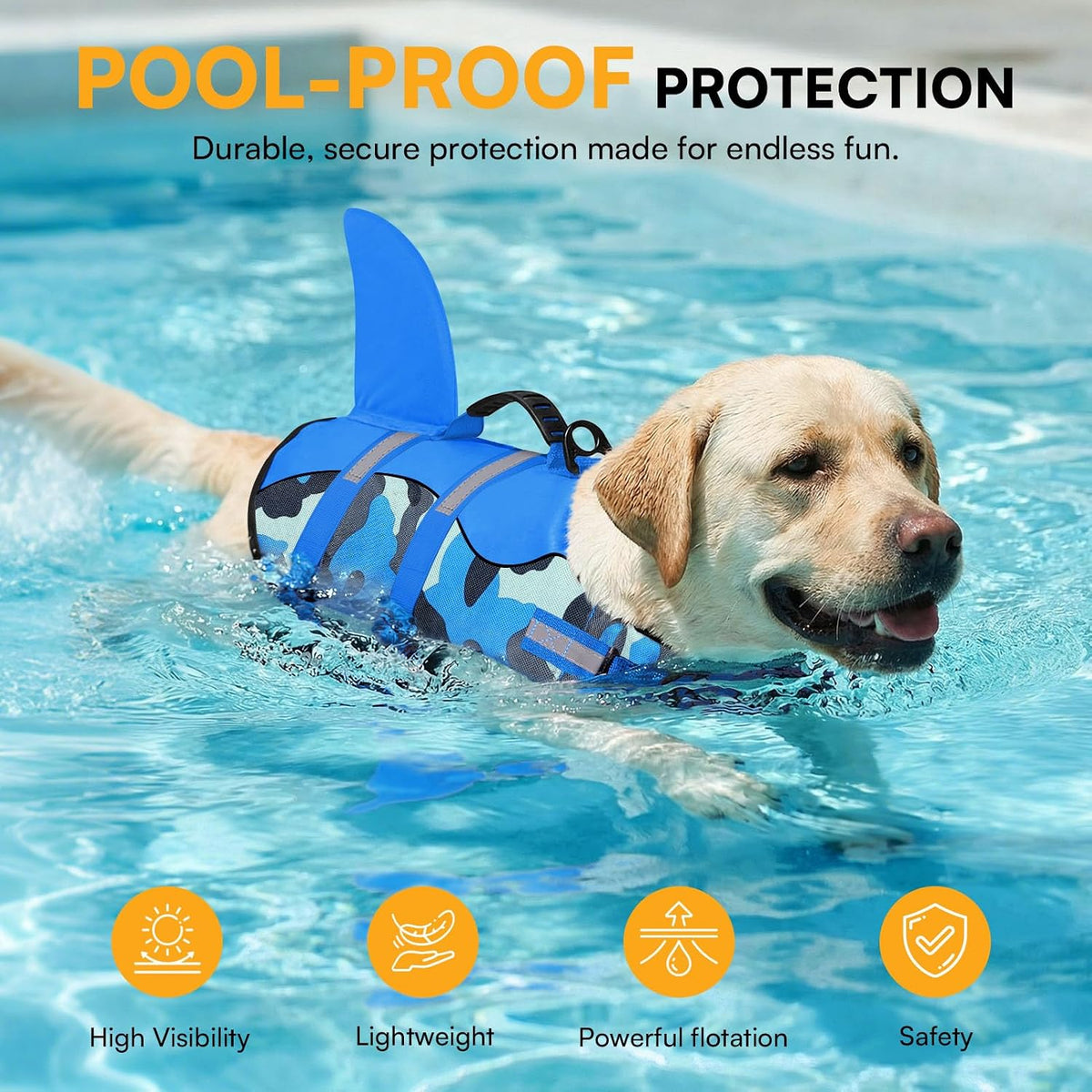 Dog Life Jacket, Cute Shark Dog Life Vest for Swimming & Boating