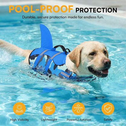 Dog Life Jacket, Cute Shark Dog Life Vest for Swimming & Boating