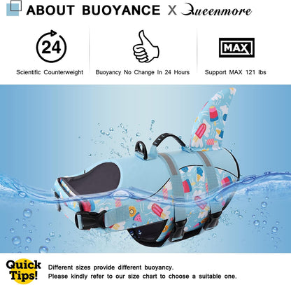 Dog Life Jacket, Cute Shark Dog Life Vest for Swimming & Boating