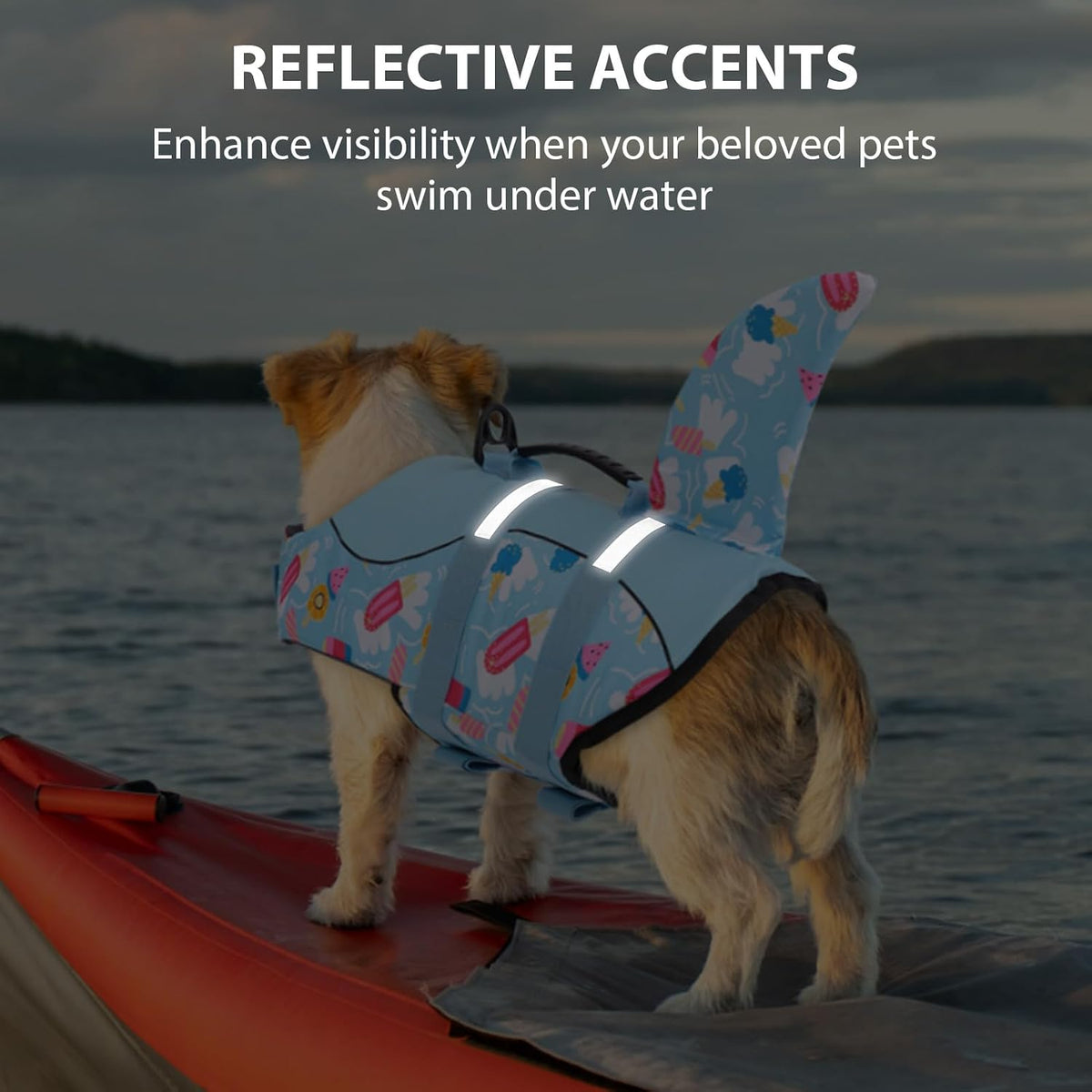 Dog Life Jacket, Cute Shark Dog Life Vest for Swimming & Boating