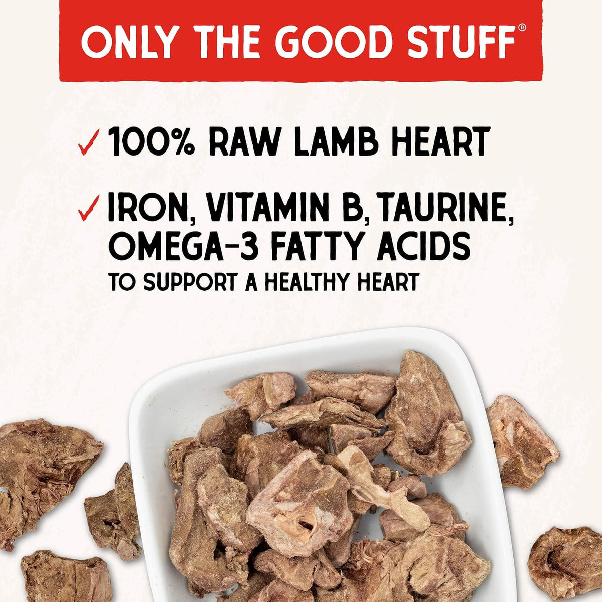 Freeze-Dried Raw Lamb Heart Dog Treats - Single Ingredient, No Additives - Premium Training Treats - Perfect For Picky Eaters - 3oz Bag