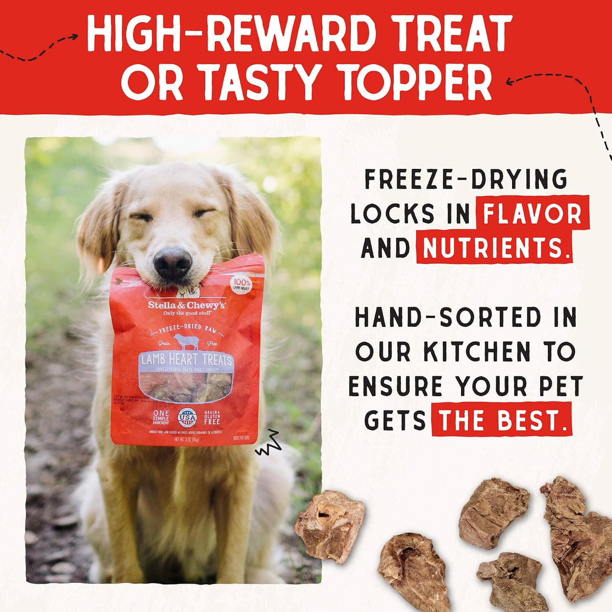 Freeze-Dried Raw Lamb Heart Dog Treats - Single Ingredient, No Additives - Premium Training Treats - Perfect For Picky Eaters - 3oz Bag
