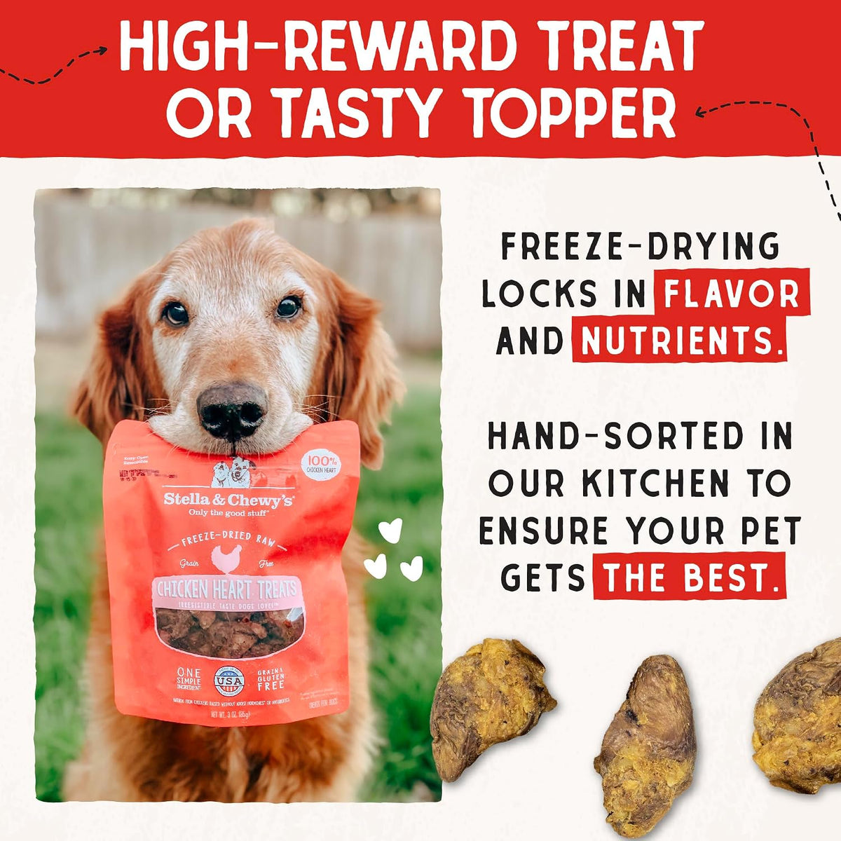 Freeze-Dried Raw Lamb Heart Dog Treats - Single Ingredient, No Additives - Premium Training Treats - Perfect For Picky Eaters - 3oz Bag