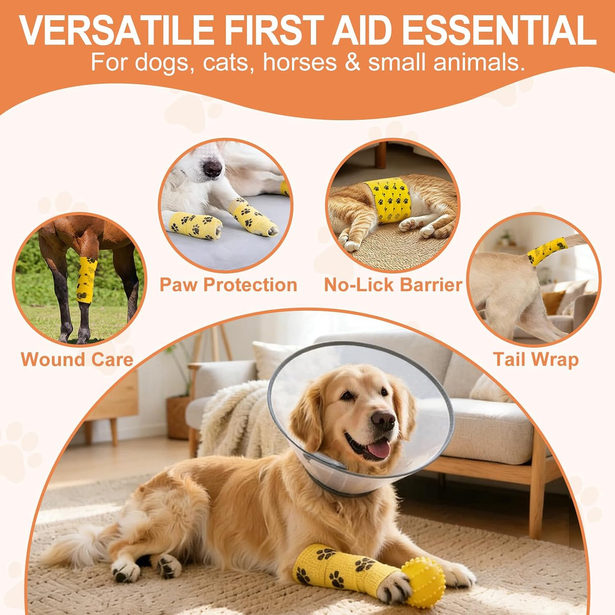6 Rolls Vet Wrap Cohesive Bandage, Self Adhesive