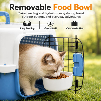 23" Airline Approved Cat Carrier Hard Shell, Dual-Entry Pet Carrier with Top & Front Doors, Detachable Food Bowl & Secure Lock, Breathable Dog Carrier for Cats & Small Dogs Up to 22 lbs - Blue