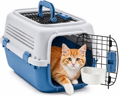 23" Airline Approved Cat Carrier Hard Shell, Dual-Entry Pet Carrier with Top & Front Doors, Detachable Food Bowl & Secure Lock, Breathable Dog Carrier for Cats & Small Dogs Up to 22 lbs - Blue