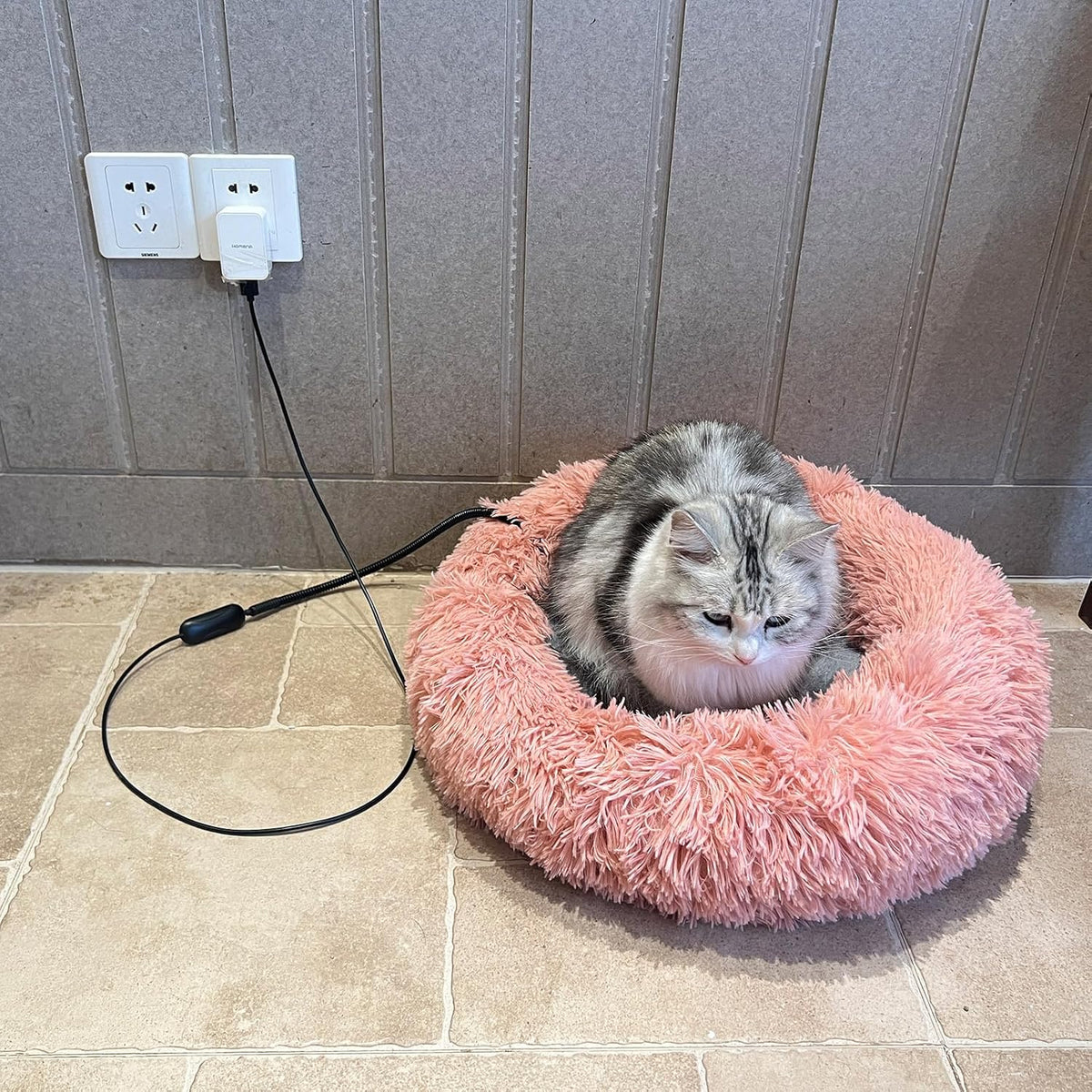 2-in-1 Round Pet Heating Pad Large 14"x14" with Washable Cover - Heated Bed Warmer Insert & Standalone Mat for Large Cats Medium Dogs - USB Powered 5 Temps Timer Auto Shut-Off - Indoor Outdoor