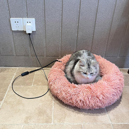 2-in-1 Round Pet Heating Pad Large 14"x14" with Washable Cover - Heated Bed Warmer Insert & Standalone Mat for Large Cats Medium Dogs - USB Powered 5 Temps Timer Auto Shut-Off - Indoor Outdoor
