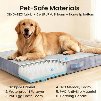 Orthopedic Waterproof Large Dog Bed, Memory Foam, 41 inch-XL(Gray)