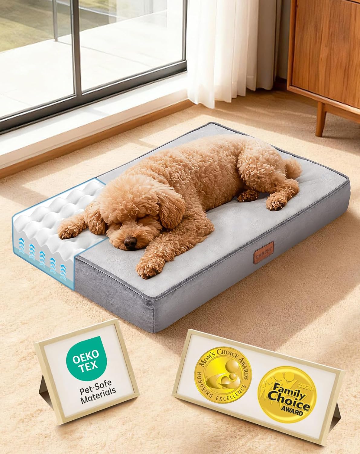 Orthopedic Waterproof Large Dog Bed, Memory Foam, 41 inch-XL(Gray)