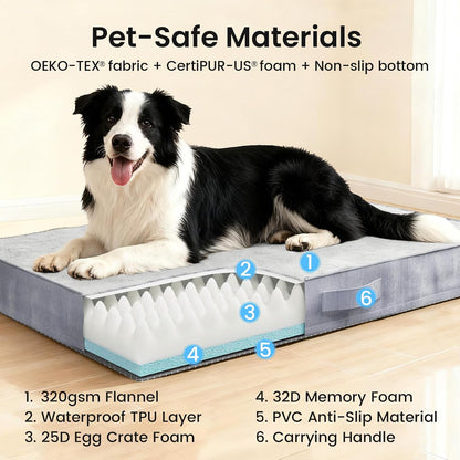 Orthopedic Waterproof Large Dog Bed, Memory Foam, 41 inch-XL(Gray)