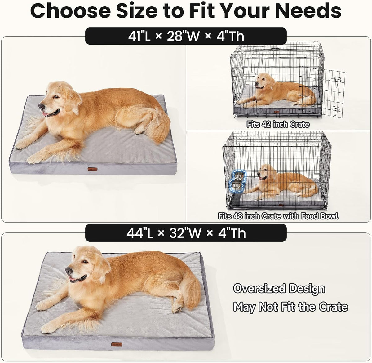 Orthopedic Waterproof Large Dog Bed, Memory Foam, 41 inch-XL(Gray)