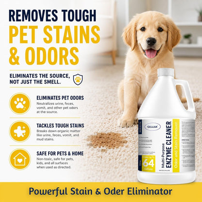 Enzymatic Cleaner Multi-Purpose Enzyme Cleaner for Dog Urine and Poop Carpet | Cat Pee Odor eliminator Pet Urine Enzyme Drain Cleaner | Floors, Carpets, Laundry, Bathrooms, Trash Can Deodorizer, 128oz