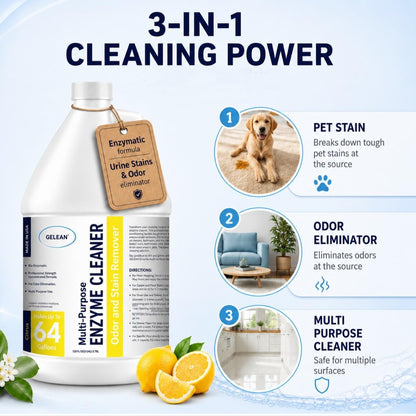 Enzymatic Cleaner Multi-Purpose Enzyme Cleaner for Dog Urine and Poop Carpet | Cat Pee Odor eliminator Pet Urine Enzyme Drain Cleaner | Floors, Carpets, Laundry, Bathrooms, Trash Can Deodorizer, 128oz
