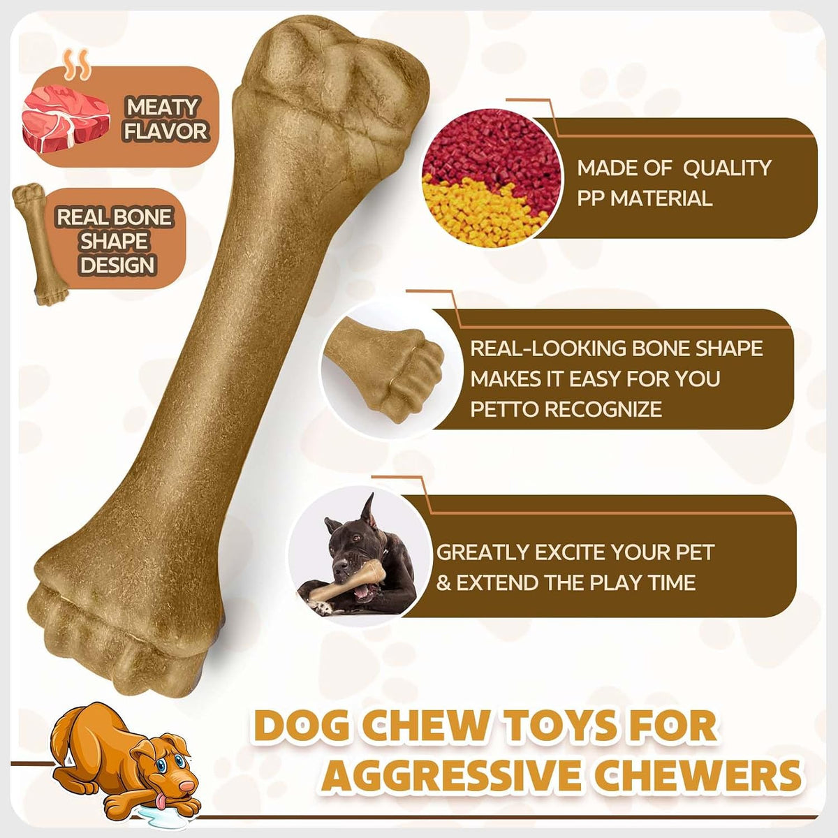 Dog Toys for Aggressive Chewers, Indestructible Bones Toy for Aggressive Chewers, Tough Puppy Chew Toy for Heavy Duty Dogs, Big Dog Teething Toys with Durable Nylon for Large/Medium Breed Puppies