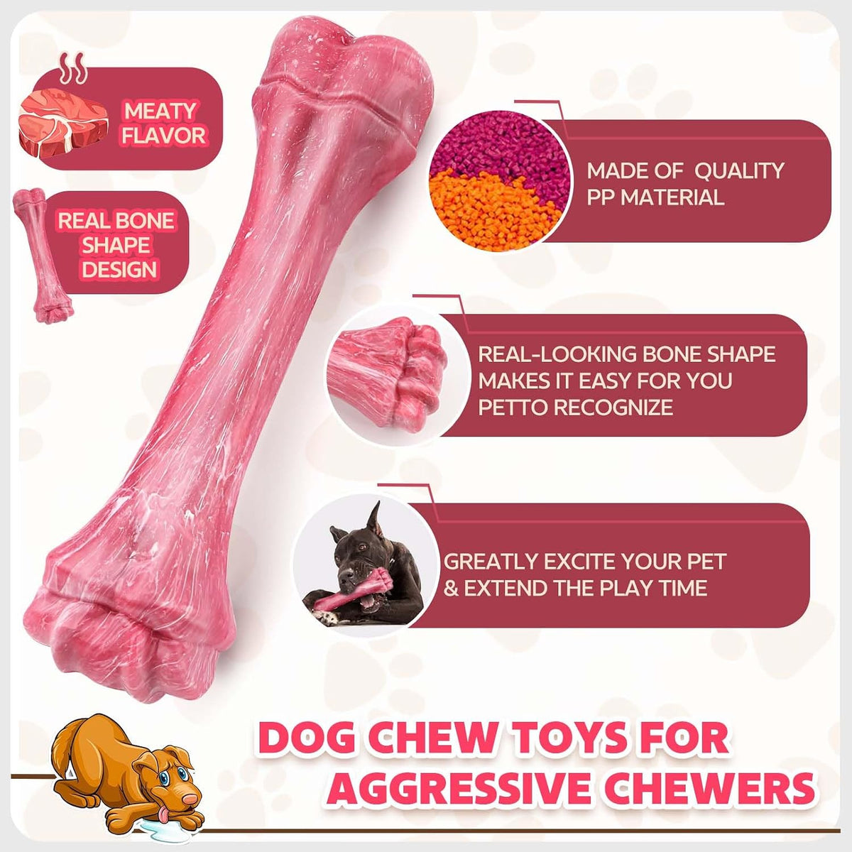 Dog Toys for Aggressive Chewers, Indestructible Bones Toy for Aggressive Chewers, Tough Puppy Chew Toy for Heavy Duty Dogs, Big Dog Teething Toys with Durable Nylon for Large/Medium Breed Puppies