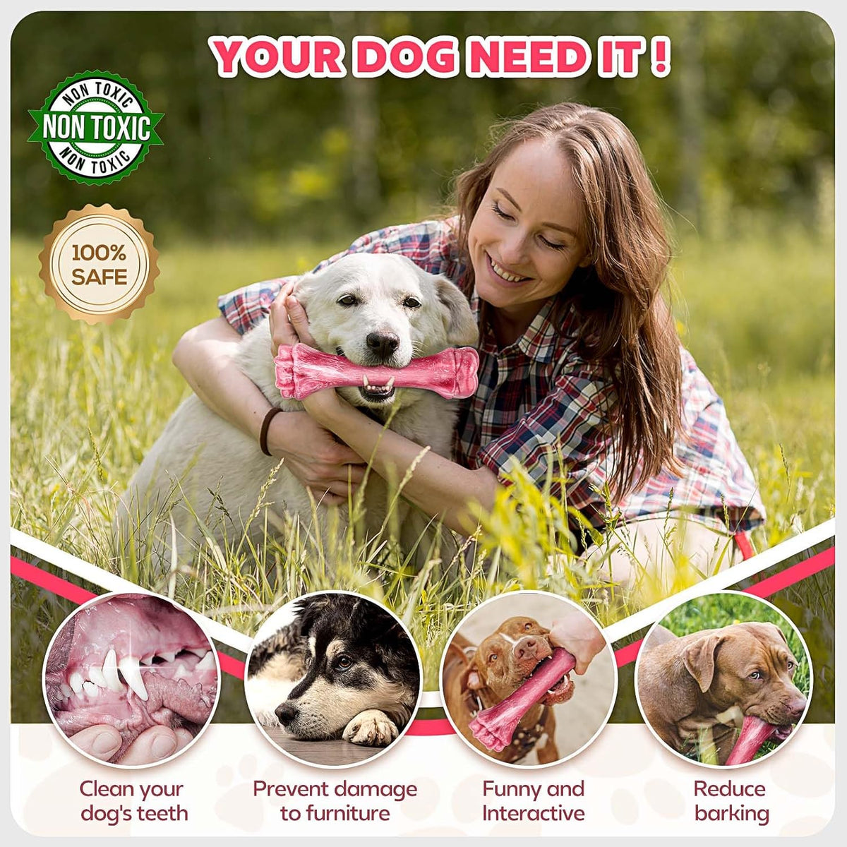Dog Toys for Aggressive Chewers, Indestructible Bones Toy for Aggressive Chewers, Tough Puppy Chew Toy for Heavy Duty Dogs, Big Dog Teething Toys with Durable Nylon for Large/Medium Breed Puppies