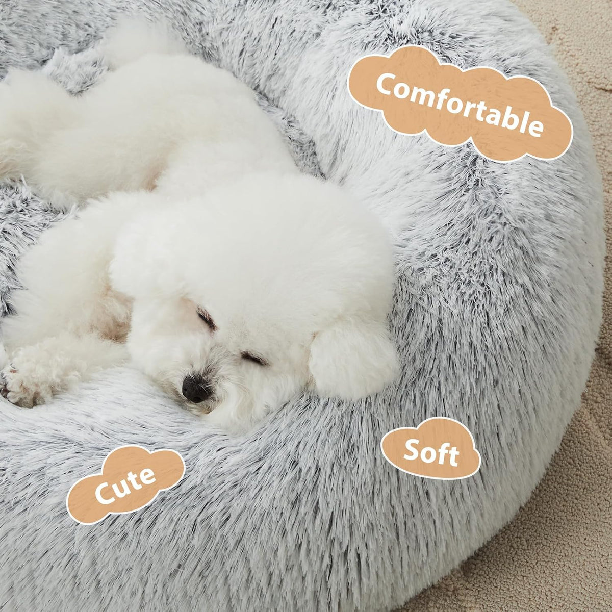 WNPETHOME Small Round Calming Dog Bed Cat Bed for Comfy Sleep
