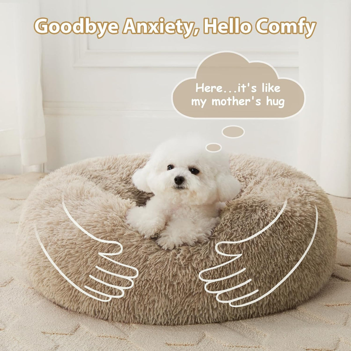 WNPETHOME Small Round Calming Dog Bed Cat Bed for Comfy Sleep