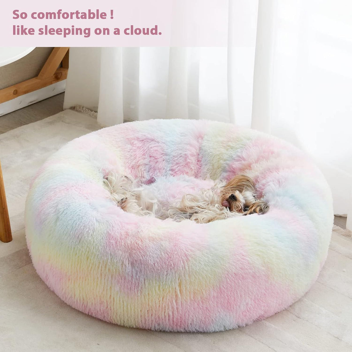 WNPETHOME Small Round Calming Dog Bed Cat Bed for Comfy Sleep