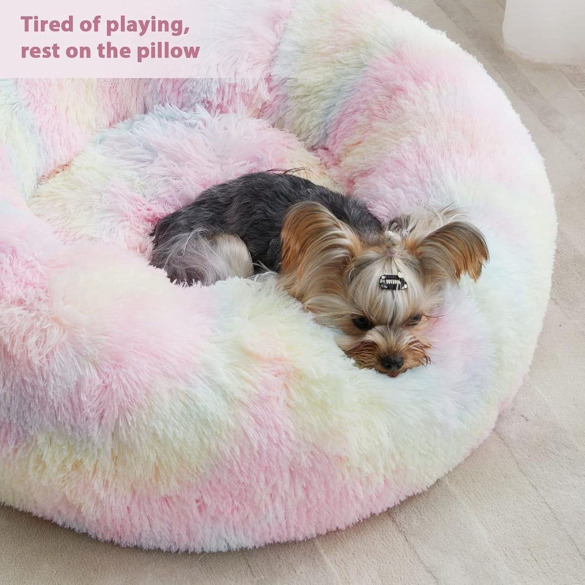 WNPETHOME Small Round Calming Dog Bed Cat Bed for Comfy Sleep