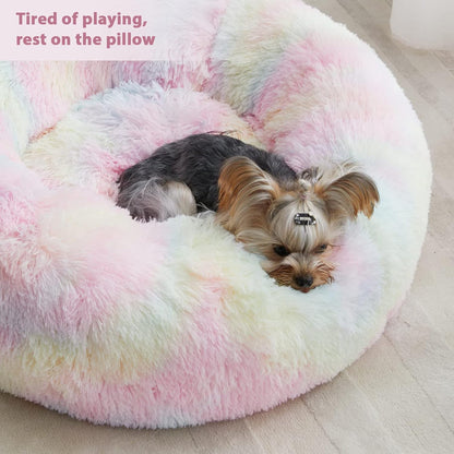 WNPETHOME Small Round Calming Dog Bed Cat Bed for Comfy Sleep