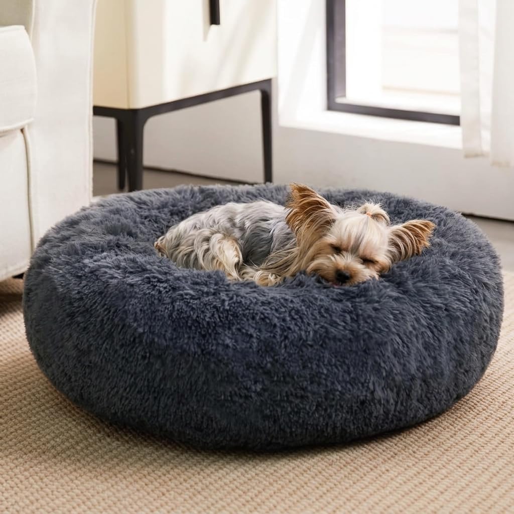 WNPETHOME Small Round Calming Dog Bed Cat Bed for Comfy Sleep