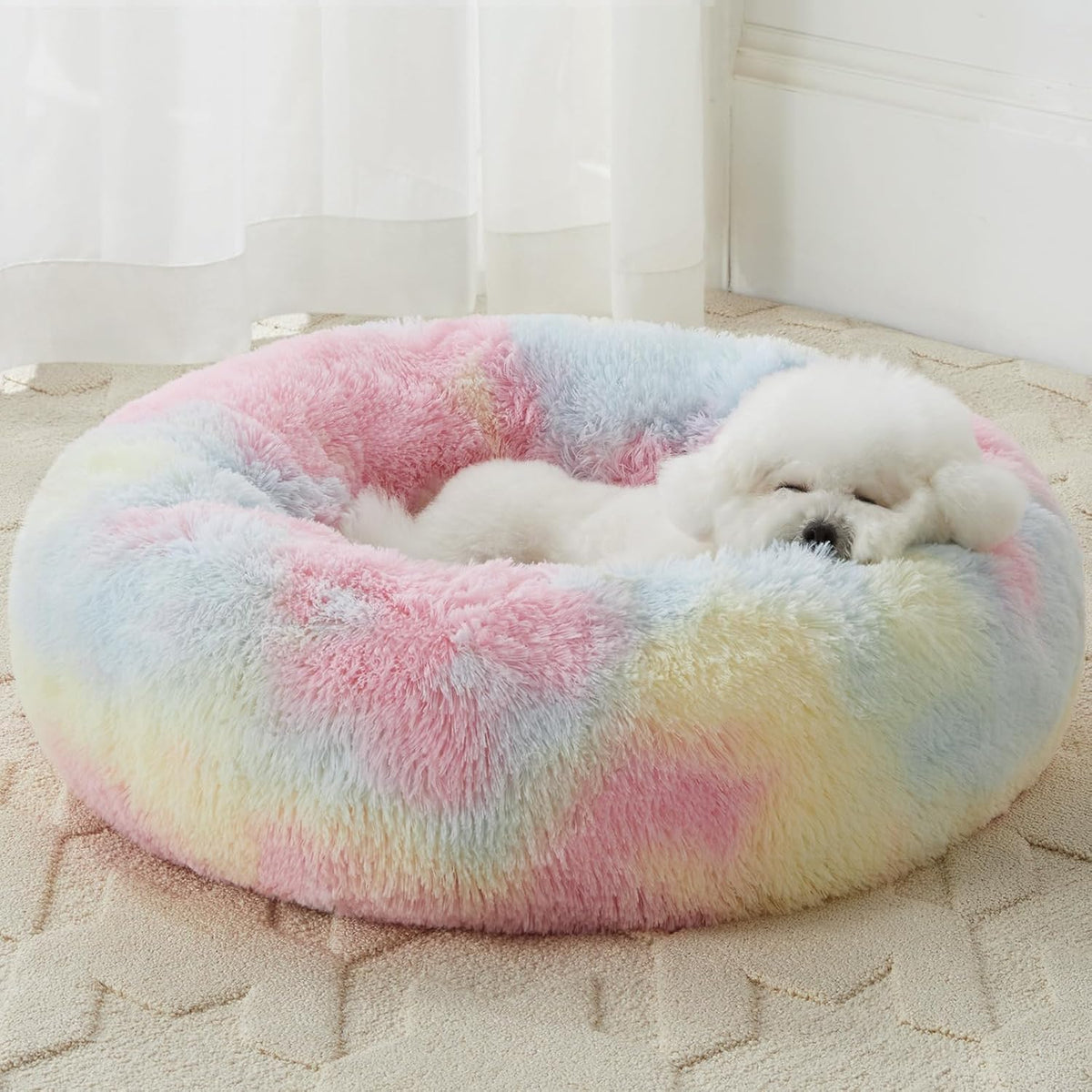WNPETHOME Small Round Calming Dog Bed Cat Bed for Comfy Sleep