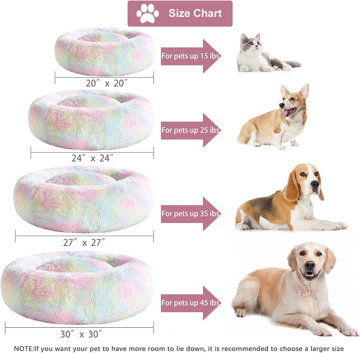WNPETHOME Small Round Calming Dog Bed Cat Bed for Comfy Sleep