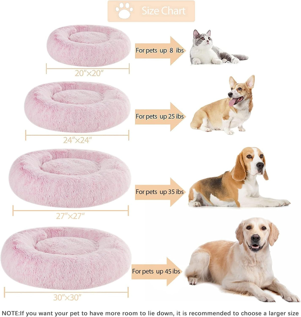 WNPETHOME Small Round Calming Dog Bed Cat Bed for Comfy Sleep