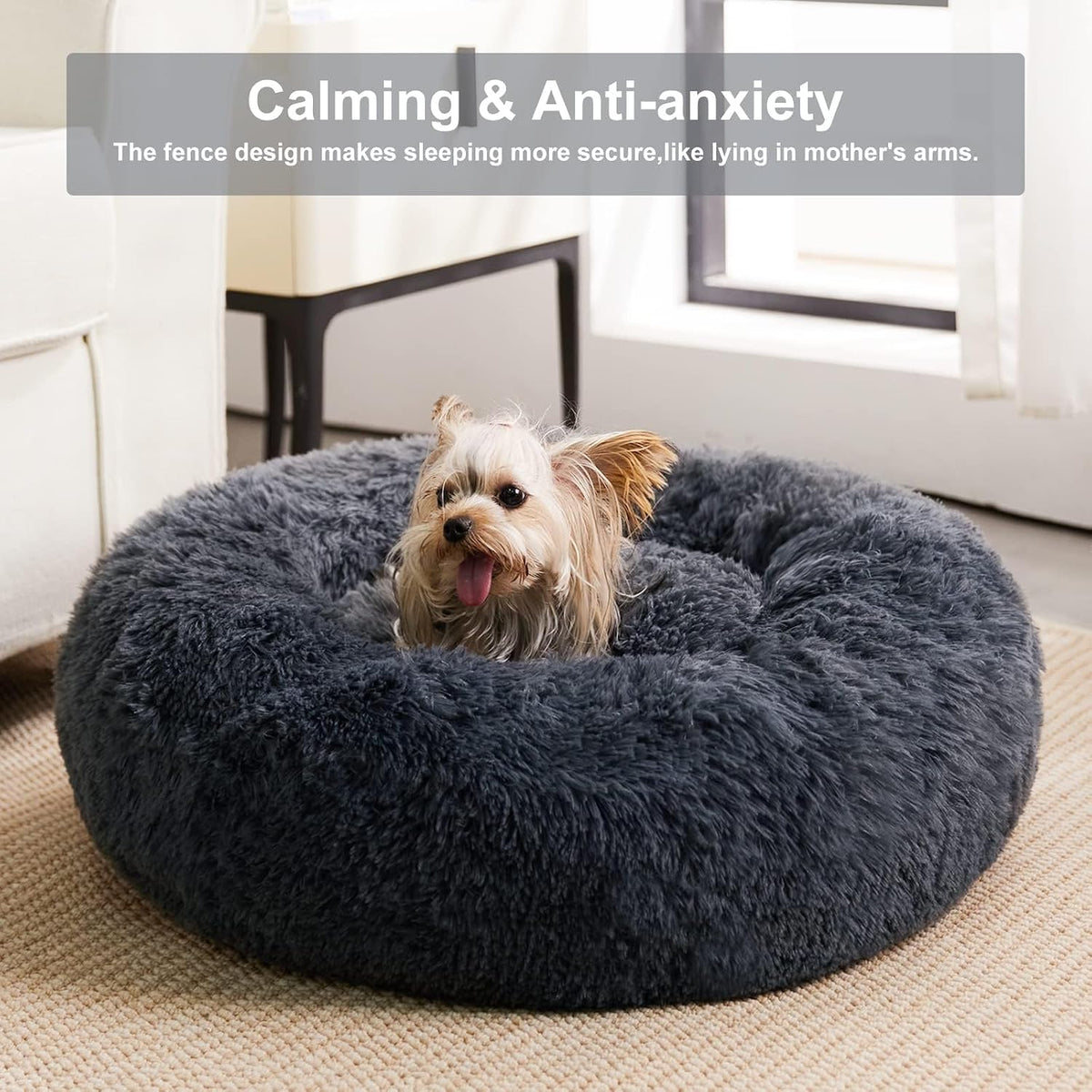 WNPETHOME Small Round Calming Dog Bed Cat Bed for Comfy Sleep