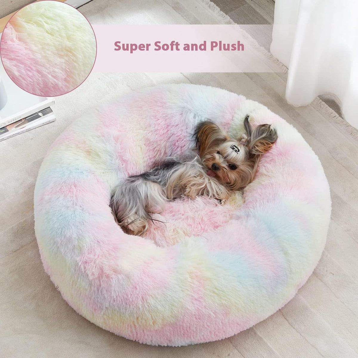 WNPETHOME Small Round Calming Dog Bed Cat Bed for Comfy Sleep