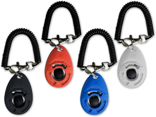 Dog Clickers with Black Wrist Bands, 2.4x1.8 Inches, Colorful, Effective Training Tools for Puppy or Cat, Humanized Scientific Professional Design, Perfect Size and Sound, 4 Pack