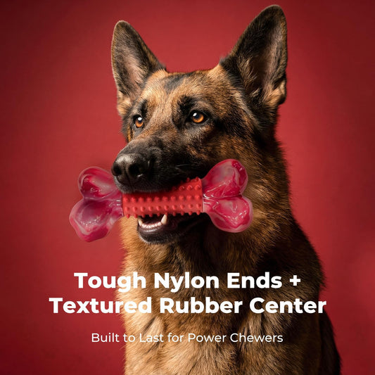 Tough Dog Toys for Aggressive Chewers: Beef Flavored Long Lasting Dog Bones for Large Dogs, Indestructible Dog Chew Toys to Keep Them Busy, Large Dog Toys for Medium & Large Breed, Red