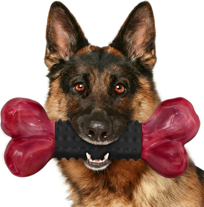 Tough Dog Toys for Aggressive Chewers: Beef Flavored Long Lasting Dog Bones for Large Dogs, Indestructible Dog Chew Toys to Keep Them Busy, Large Dog Toys for Medium & Large Breed, Red