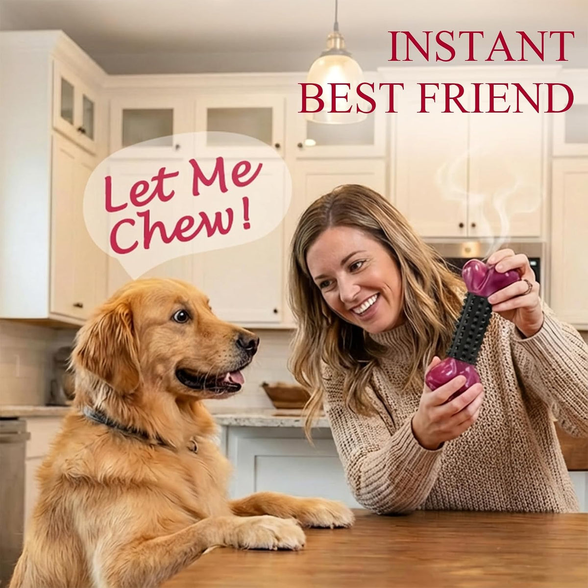Tough Dog Toys for Aggressive Chewers: Beef Flavored Long Lasting Dog Bones for Large Dogs, Indestructible Dog Chew Toys to Keep Them Busy, Large Dog Toys for Medium & Large Breed, Red