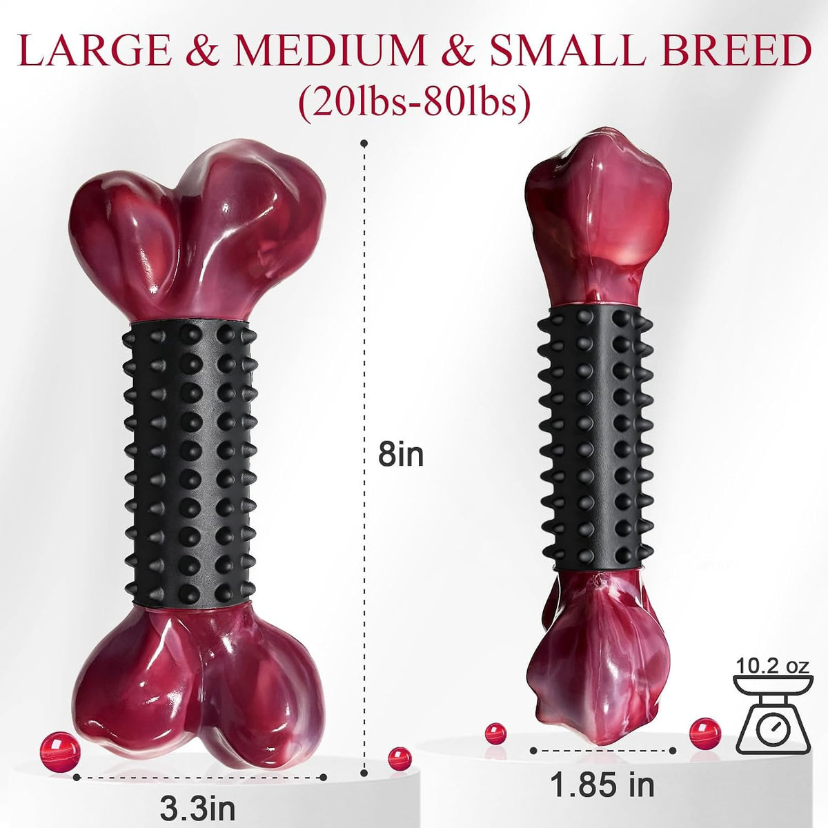 Tough Dog Toys for Aggressive Chewers: Beef Flavored Long Lasting Dog Bones for Large Dogs, Indestructible Dog Chew Toys to Keep Them Busy, Large Dog Toys for Medium & Large Breed, Red