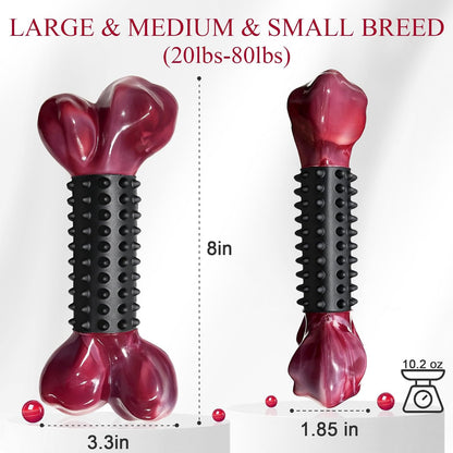 Tough Dog Toys for Aggressive Chewers: Beef Flavored Long Lasting Dog Bones for Large Dogs, Indestructible Dog Chew Toys to Keep Them Busy, Large Dog Toys for Medium & Large Breed, Red