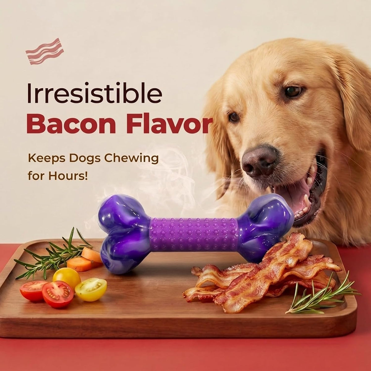Tough Dog Toys for Aggressive Chewers: Beef Flavored Long Lasting Dog Bones for Large Dogs, Indestructible Dog Chew Toys to Keep Them Busy, Large Dog Toys for Medium & Large Breed, Red