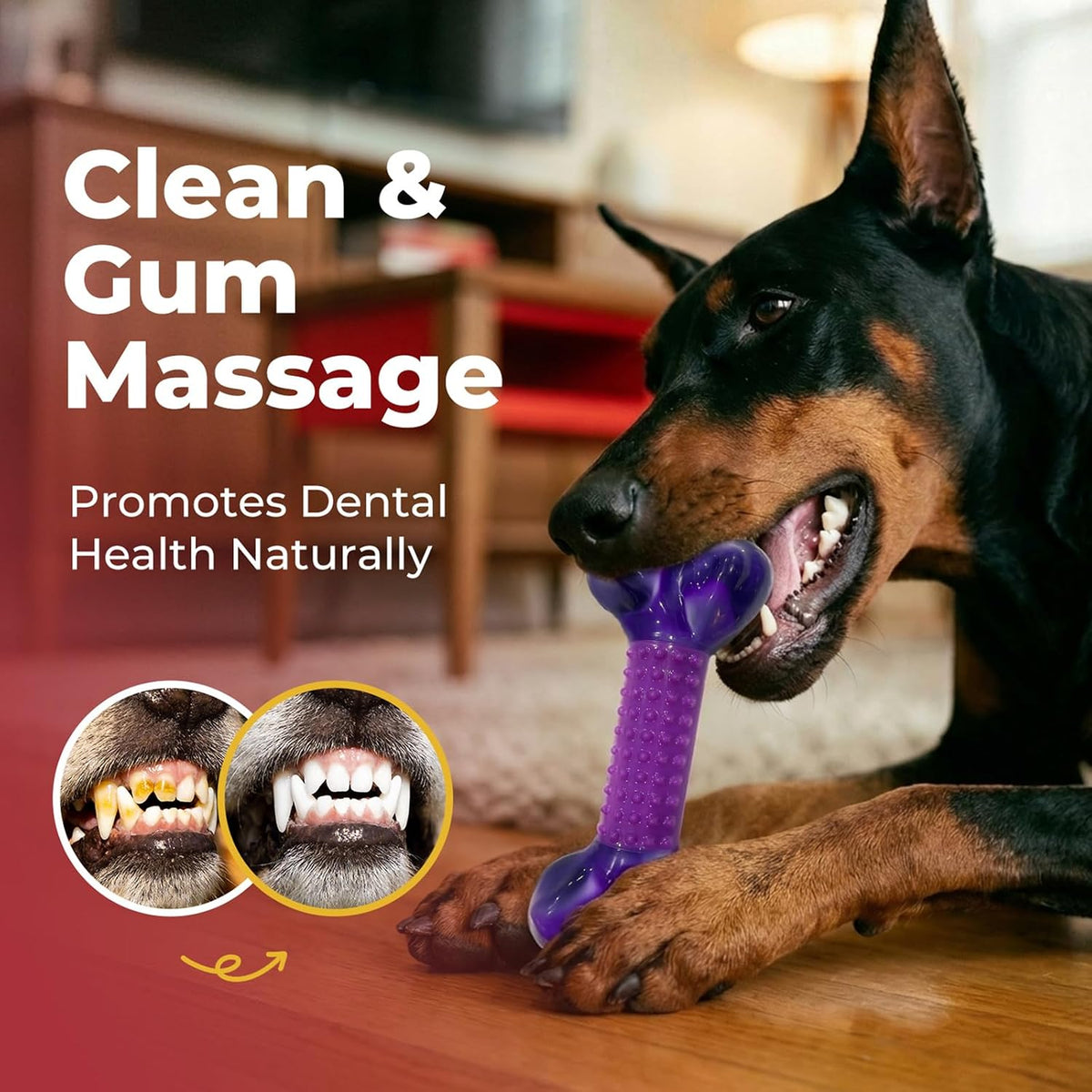 Tough Dog Toys for Aggressive Chewers: Beef Flavored Long Lasting Dog Bones for Large Dogs, Indestructible Dog Chew Toys to Keep Them Busy, Large Dog Toys for Medium & Large Breed, Red