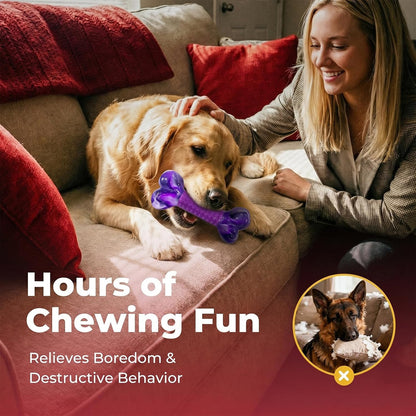 Tough Dog Toys for Aggressive Chewers: Beef Flavored Long Lasting Dog Bones for Large Dogs, Indestructible Dog Chew Toys to Keep Them Busy, Large Dog Toys for Medium & Large Breed, Red