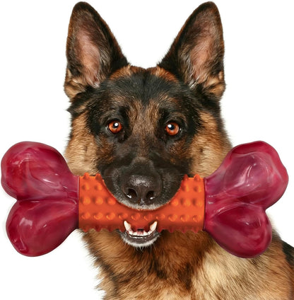 Tough Dog Toys for Aggressive Chewers: Beef Flavored Long Lasting Dog Bones for Large Dogs, Indestructible Dog Chew Toys to Keep Them Busy, Large Dog Toys for Medium & Large Breed, Red