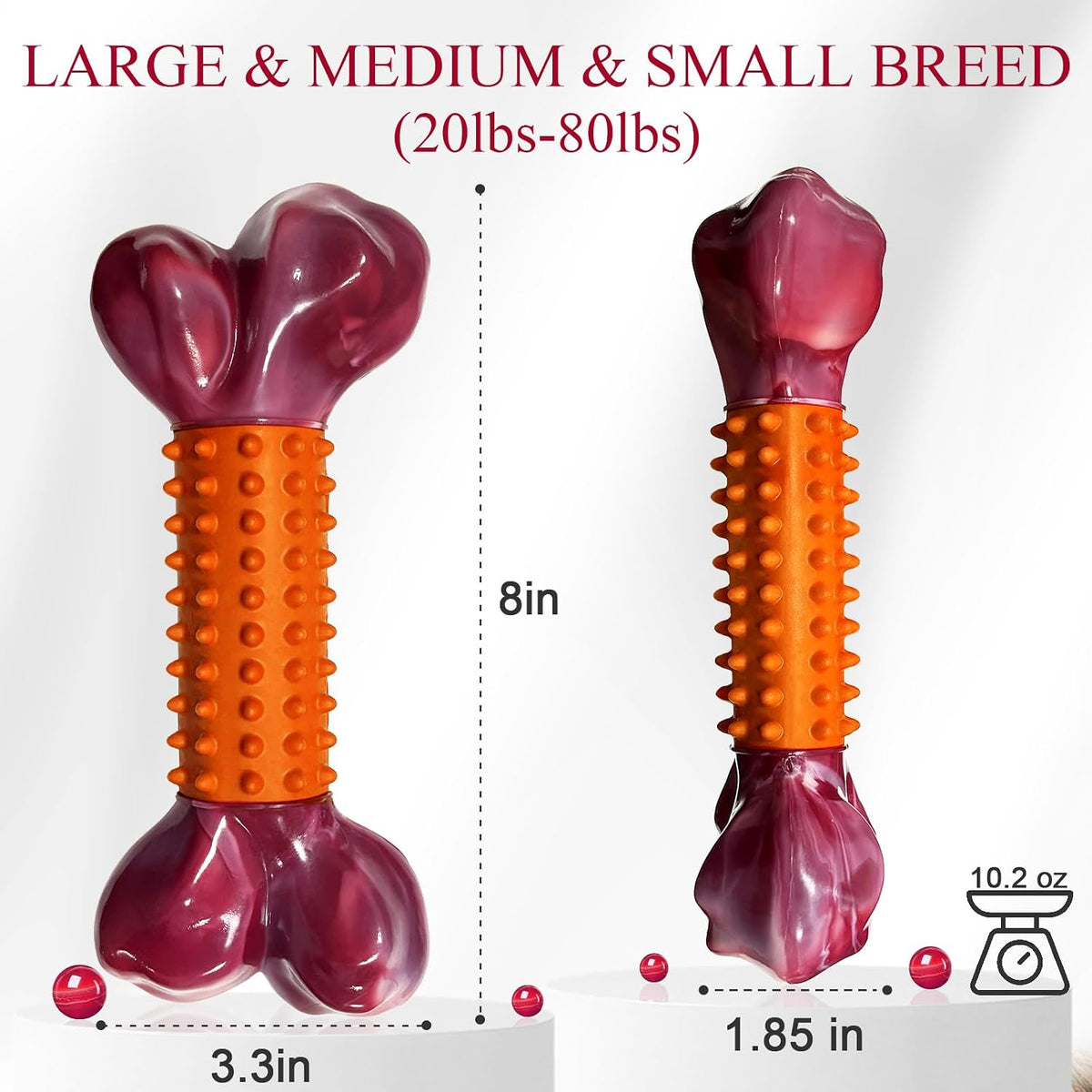 Tough Dog Toys for Aggressive Chewers: Beef Flavored Long Lasting Dog Bones for Large Dogs, Indestructible Dog Chew Toys to Keep Them Busy, Large Dog Toys for Medium & Large Breed, Red
