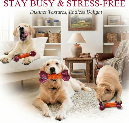Tough Dog Toys for Aggressive Chewers: Beef Flavored Long Lasting Dog Bones for Large Dogs, Indestructible Dog Chew Toys to Keep Them Busy, Large Dog Toys for Medium & Large Breed, Red