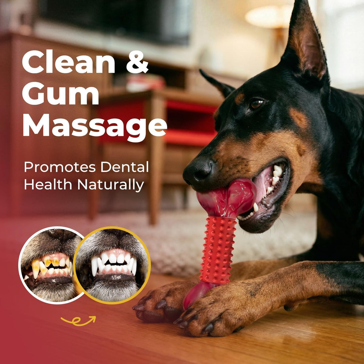 Tough Dog Toys for Aggressive Chewers: Beef Flavored Long Lasting Dog Bones for Large Dogs, Indestructible Dog Chew Toys to Keep Them Busy, Large Dog Toys for Medium & Large Breed, Red